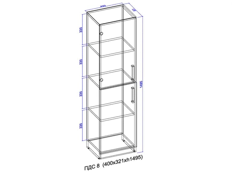Шкаф-пенал открытый со стеклом 1495x400x320 венге 2